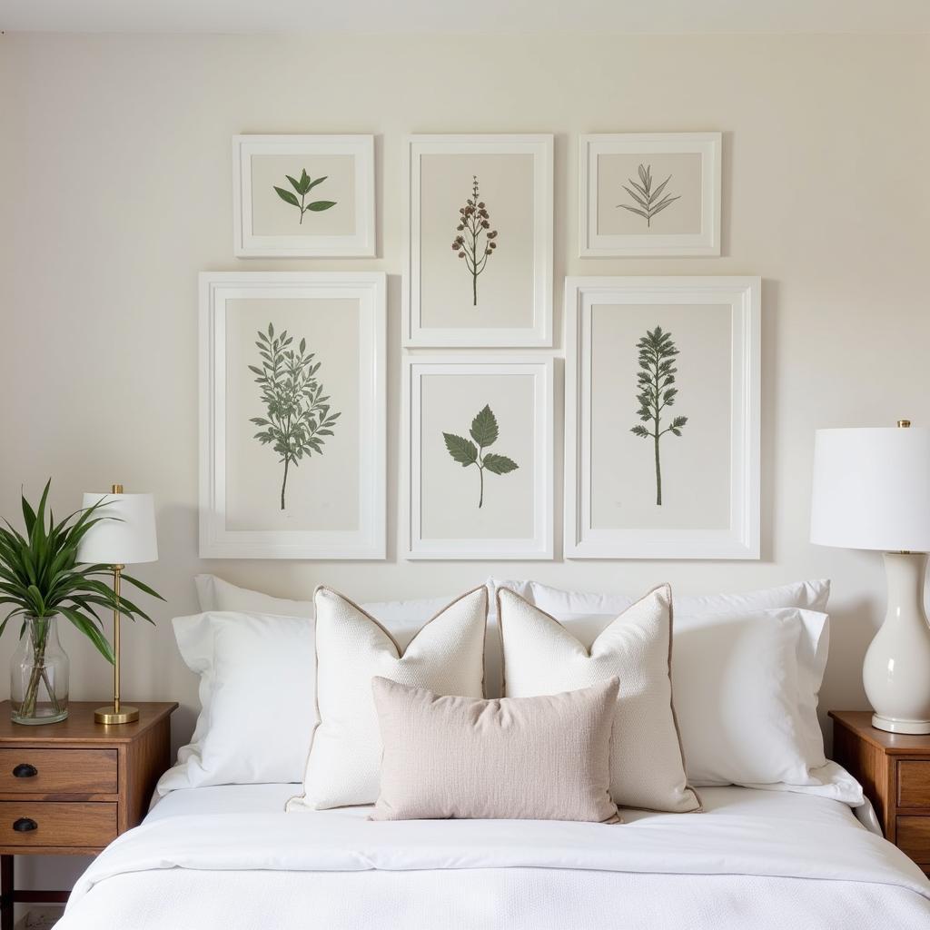 Modern framed wall art in a bedroom.