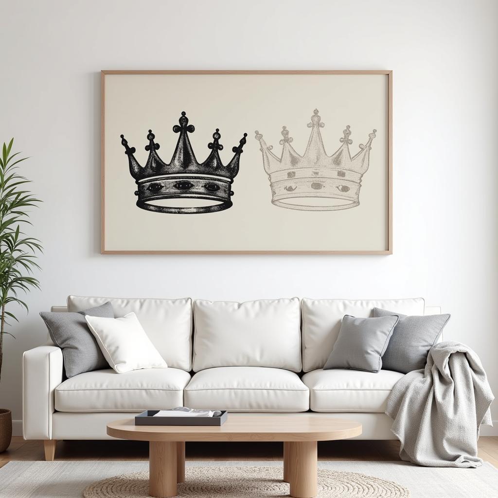 Modern King and Queen Crown Wall Art in Minimalist Style