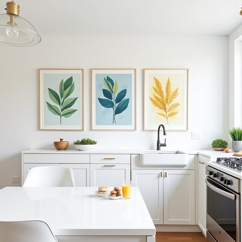 Modern kitchen featuring abstract framed art