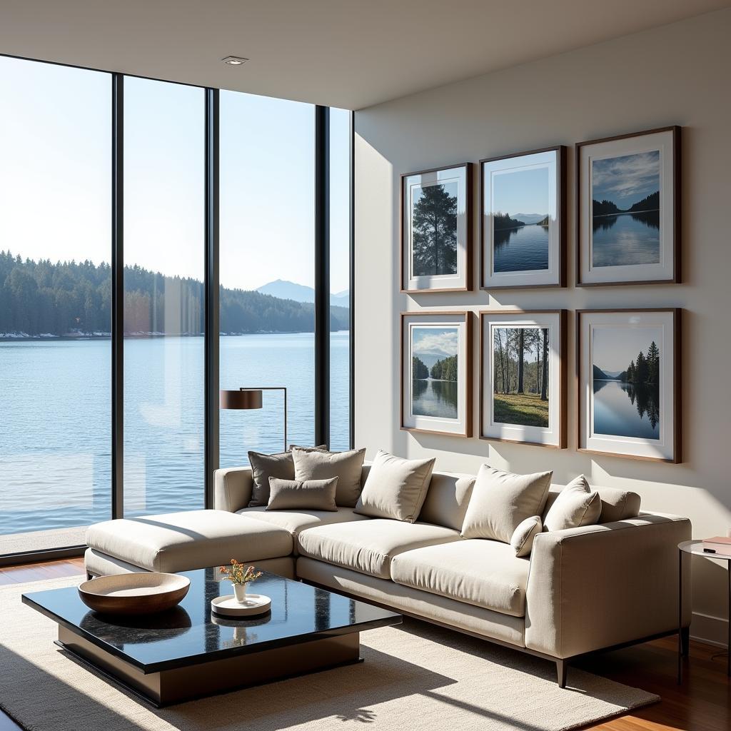 Modern Lake House Wall Art with Metal Frames