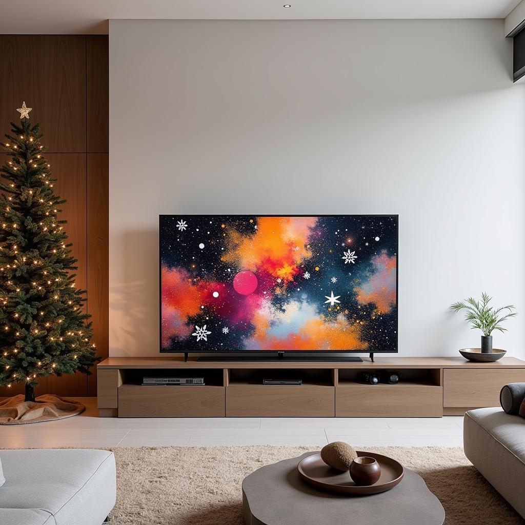 Modern Living Room with Christmas TV Art