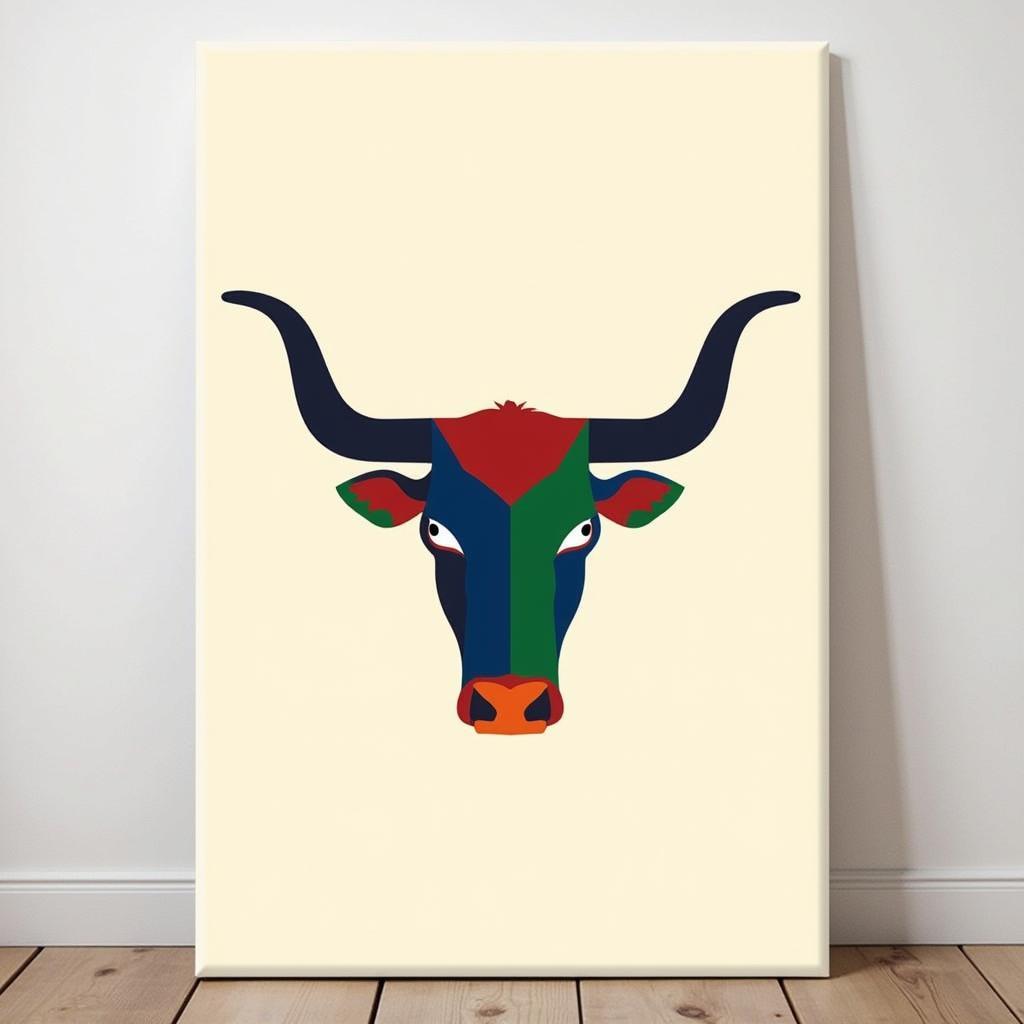 Modern Longhorn Canvas Wall Art with Geometric Design