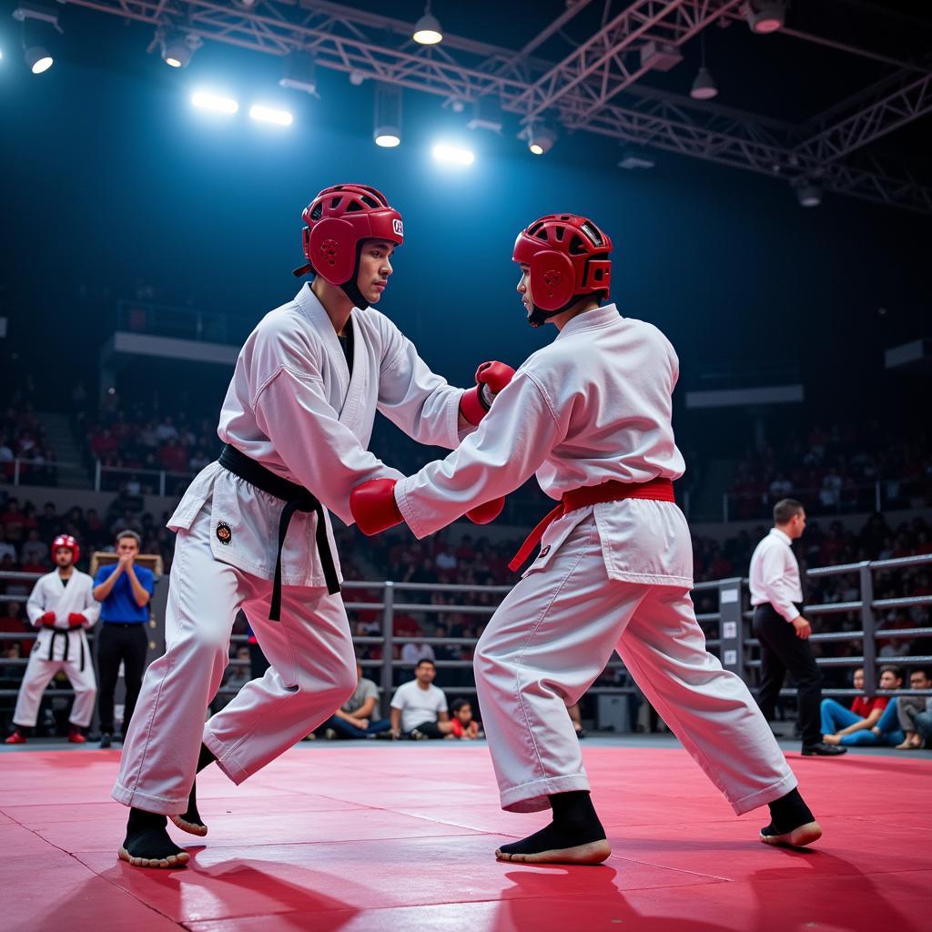 Modern martial arts competition in an arena