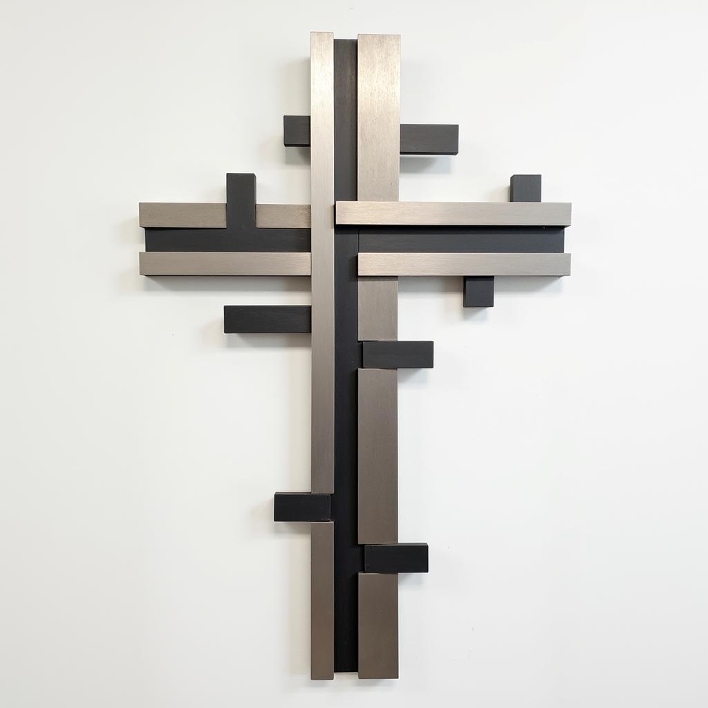 Modern Metal Cross Art with Abstract Design