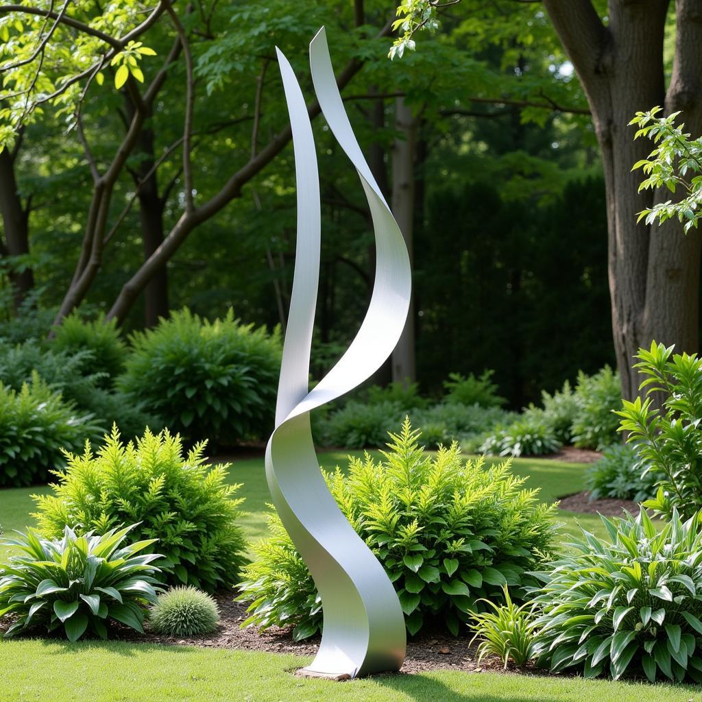 Modern Metal Sculpture in a Garden Setting