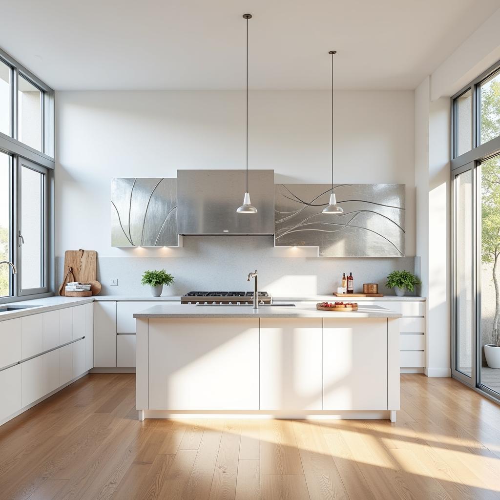 Modern Metal Wall Art in a Bright Kitchen