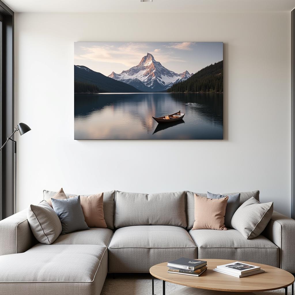 Modern Metal Wall Art Landscape in a Living Room