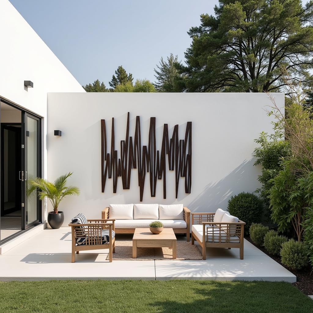 Modern Metal Wall Art on a Patio