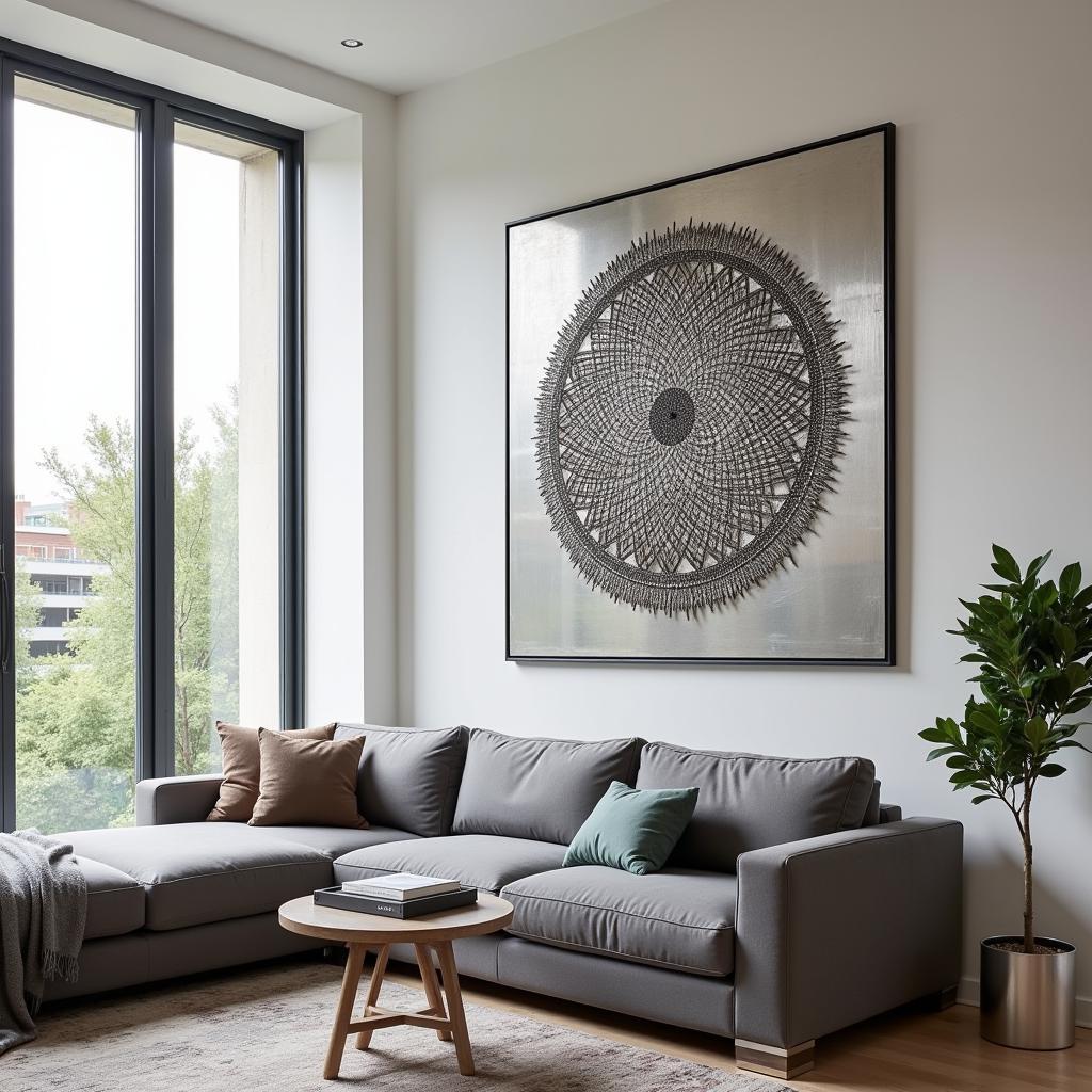 Modern Metal Wall Art Panels in a Living Room