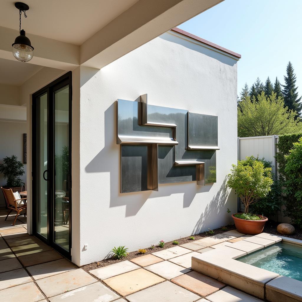 Modern Metal Wall Sculpture on a Patio