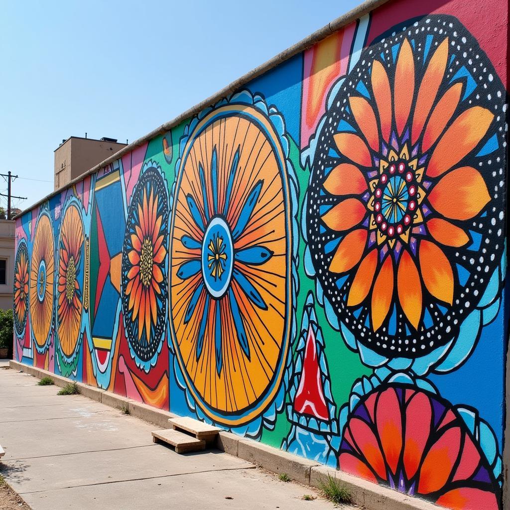 Modern Palestinian Street Art Mural Depicting Resilience