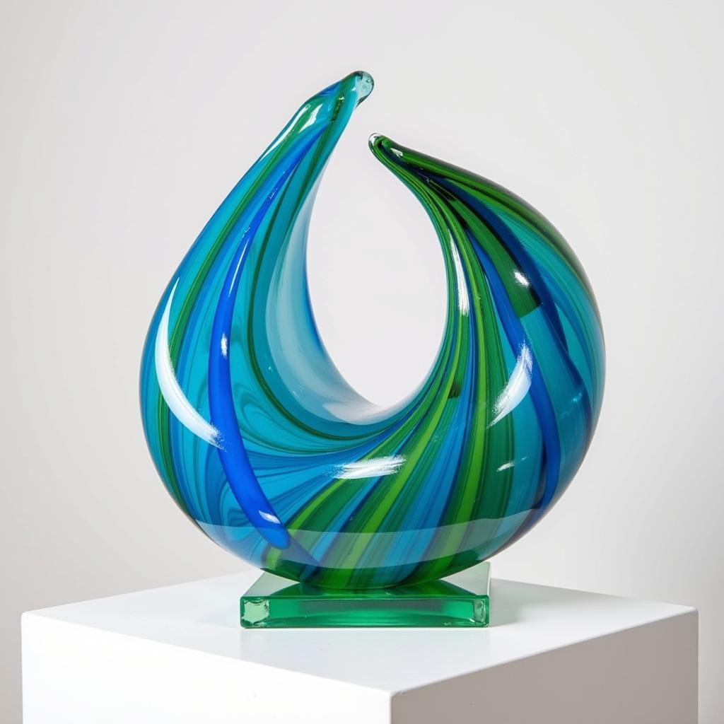 Modern Signed Art Glass Sculpture with Abstract Design