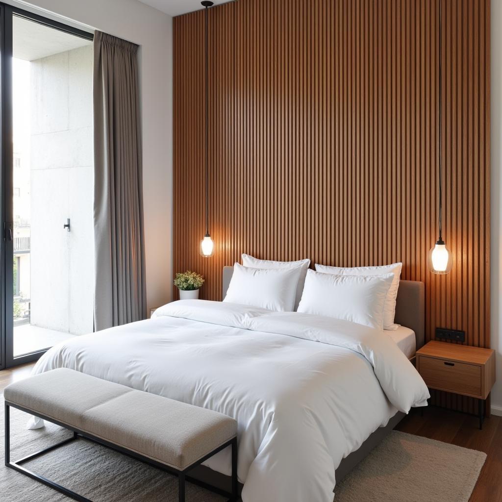 Modern Wood Slat Wall Art in Bedroom