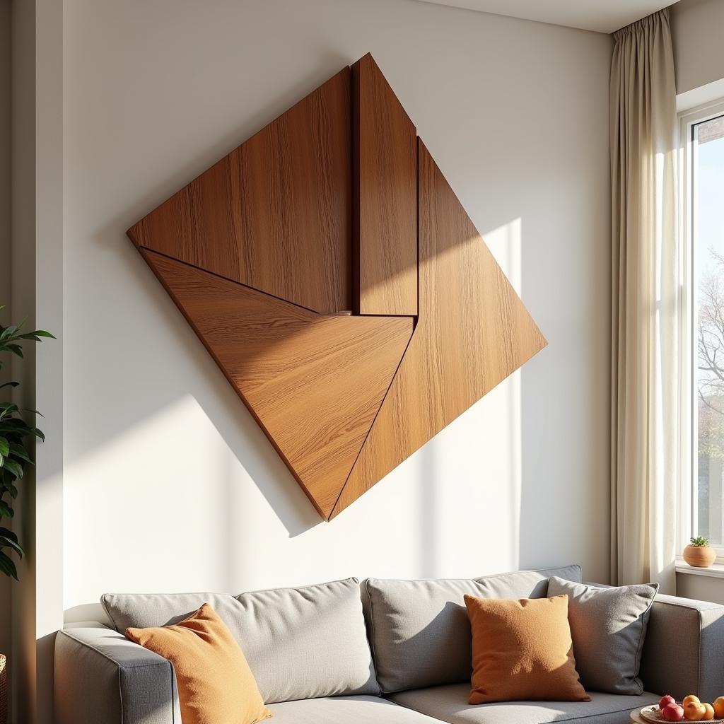 Modern Wood Wall Sculpture with Geometric Design