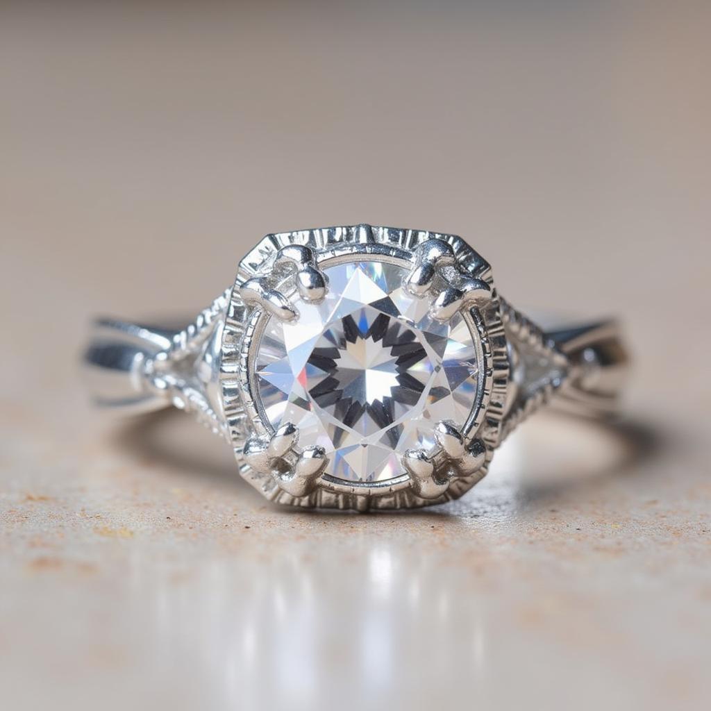 Moissanite Art Deco Engagement Ring in Platinum Setting