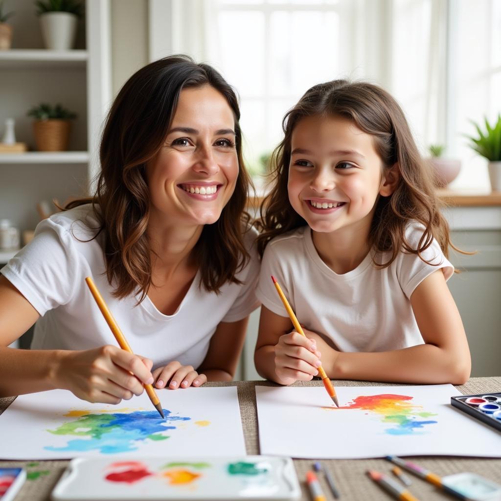 Mom and Daughter Watercolor Painting Class