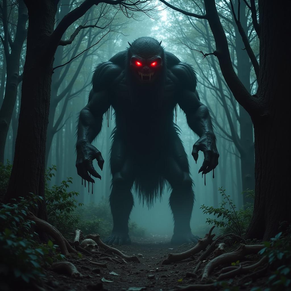 Monstrous creature in a dark forest