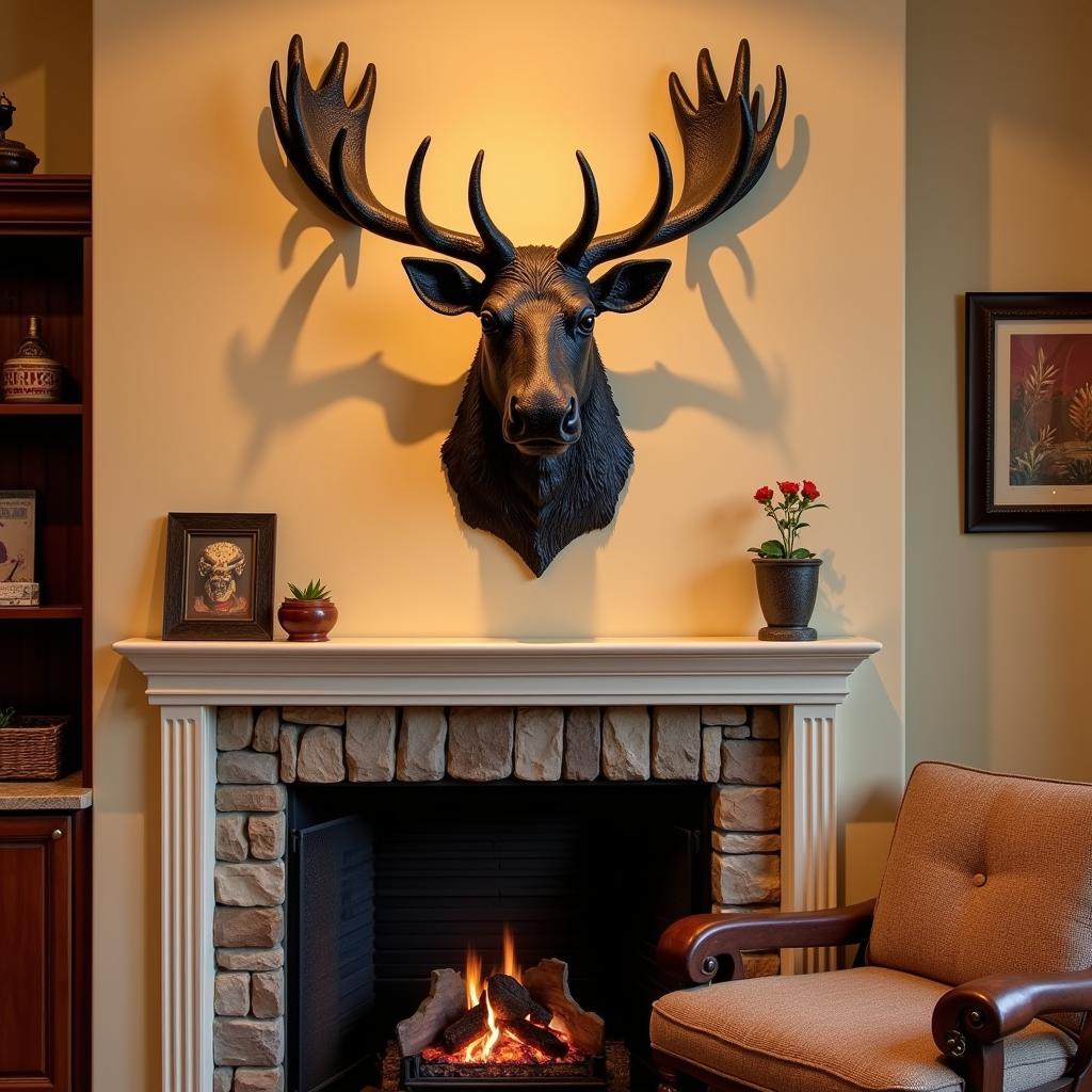 Moose Metal Wall Art in a Living Room Setting