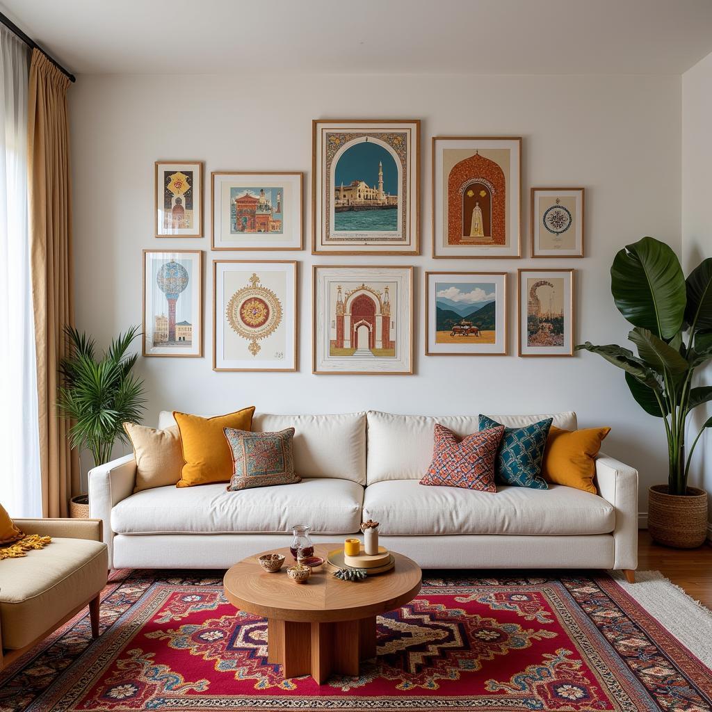 Moroccan Art Prints Gallery Wall in a Living Room