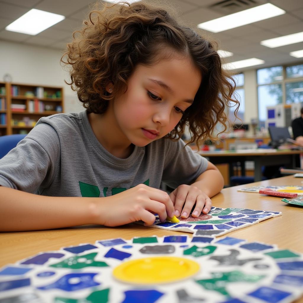 Student Creating Mosaic Art in Somerset, NJ Studio