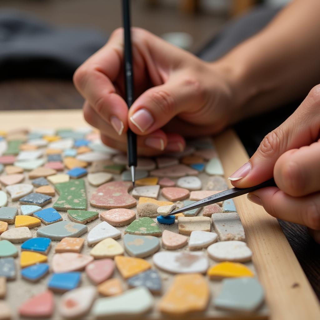 Artist Creating a Detailed Mosaic Artwork