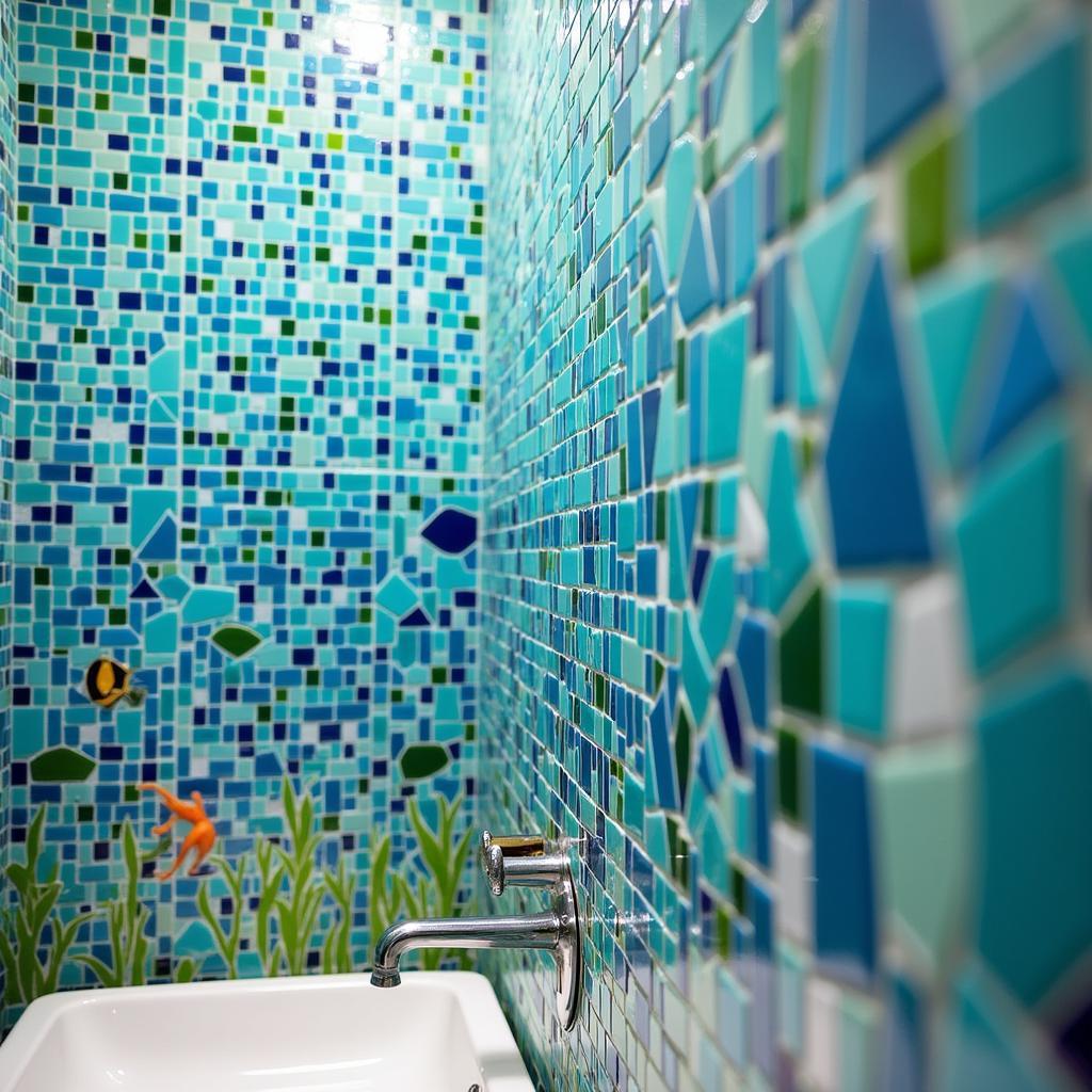 Mosaic Tile Art on a Bathroom Wall