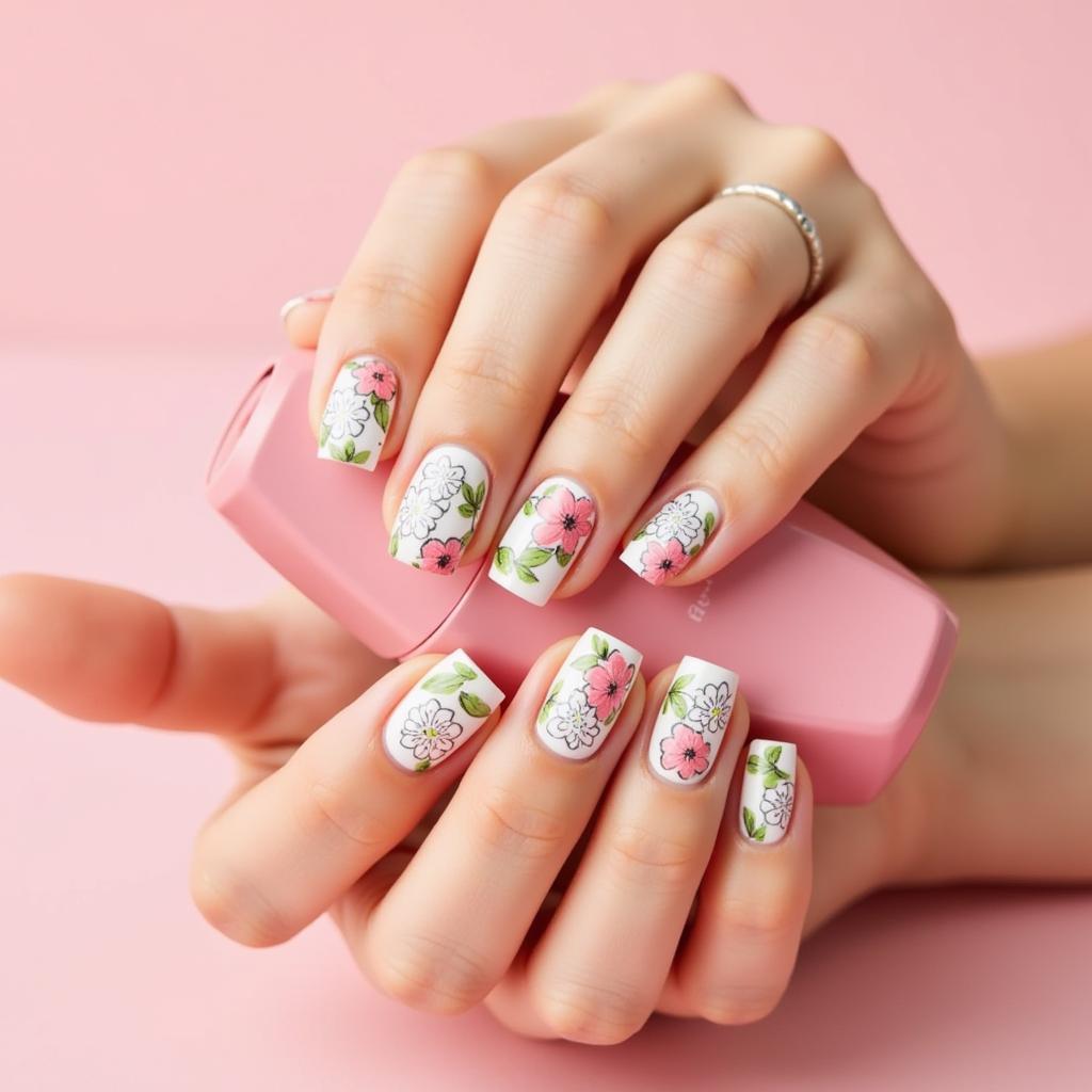 Mother's Day Floral Nail Art Design