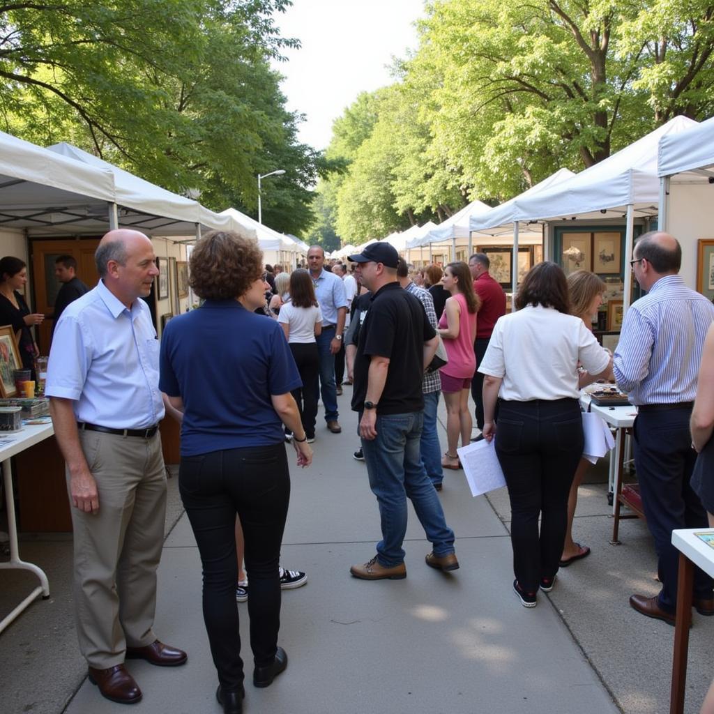 Visitors interacting with artists at the Mount Mary Art Fair