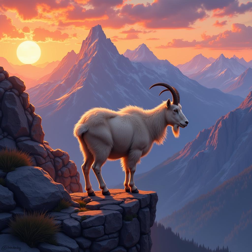 Digital Painting of a Mountain Goat on a Cliff