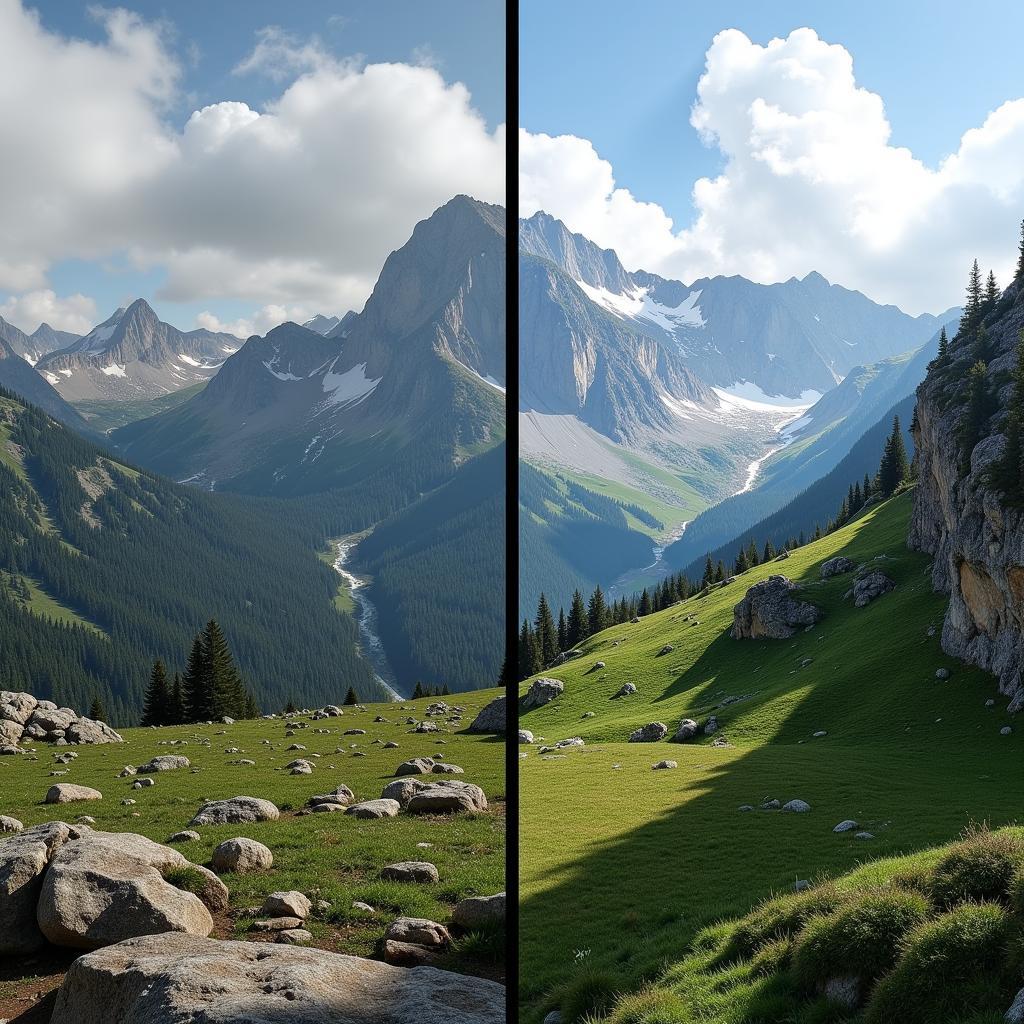 Mountain Scene Composition and Perspective Techniques