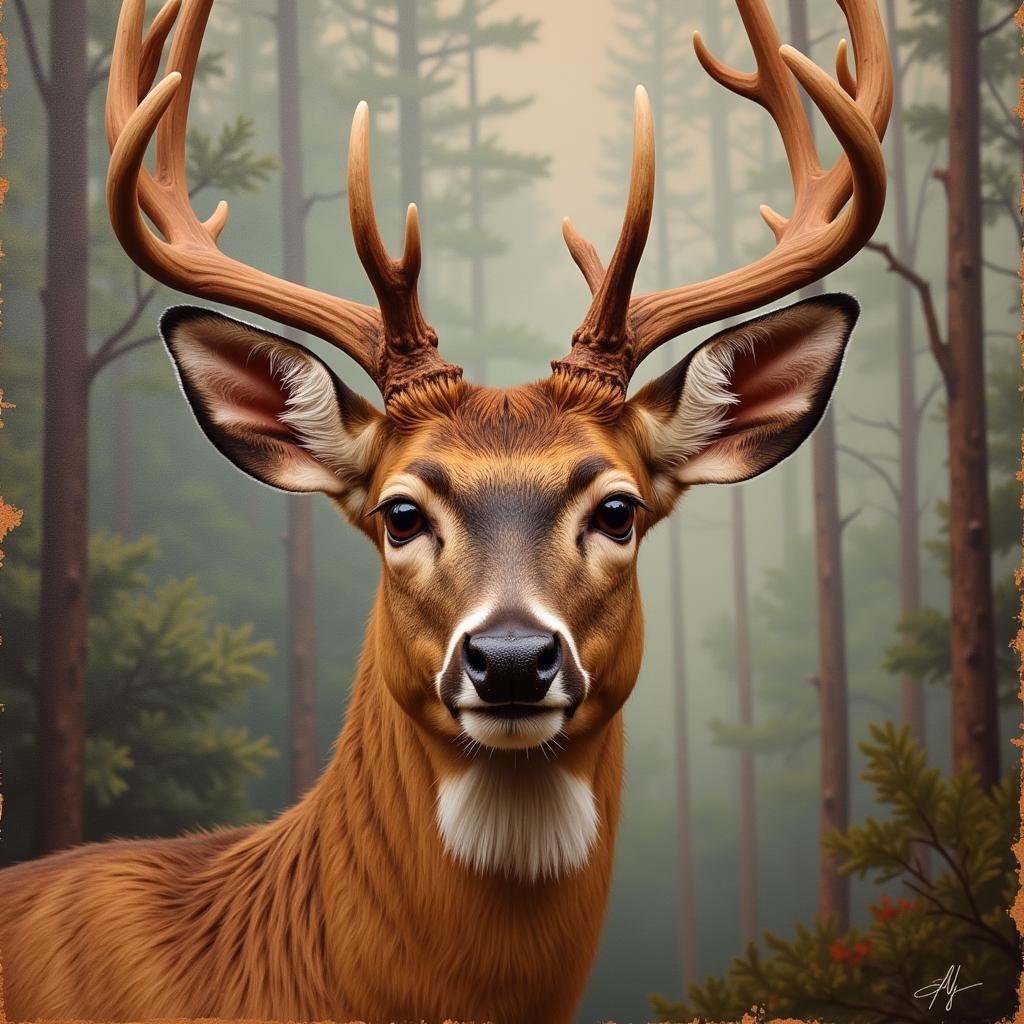 Majestic Mule Deer Portrait in Oil Painting