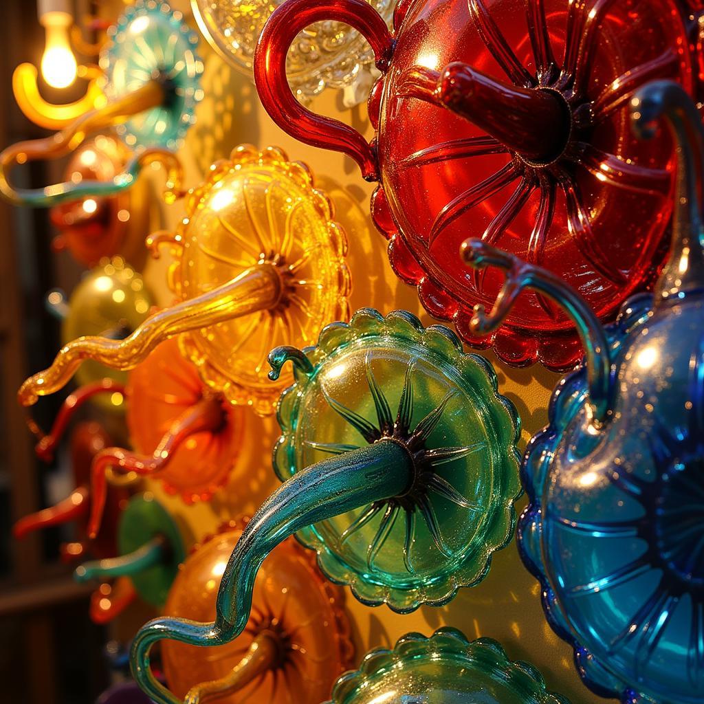 Murano glass wall art with vibrant colors and intricate details