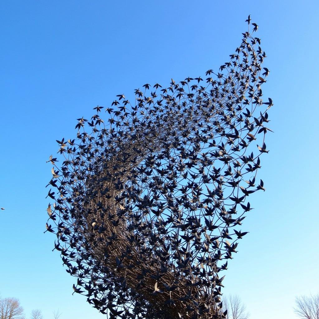 Steel sculpture depicting a bird murmuration