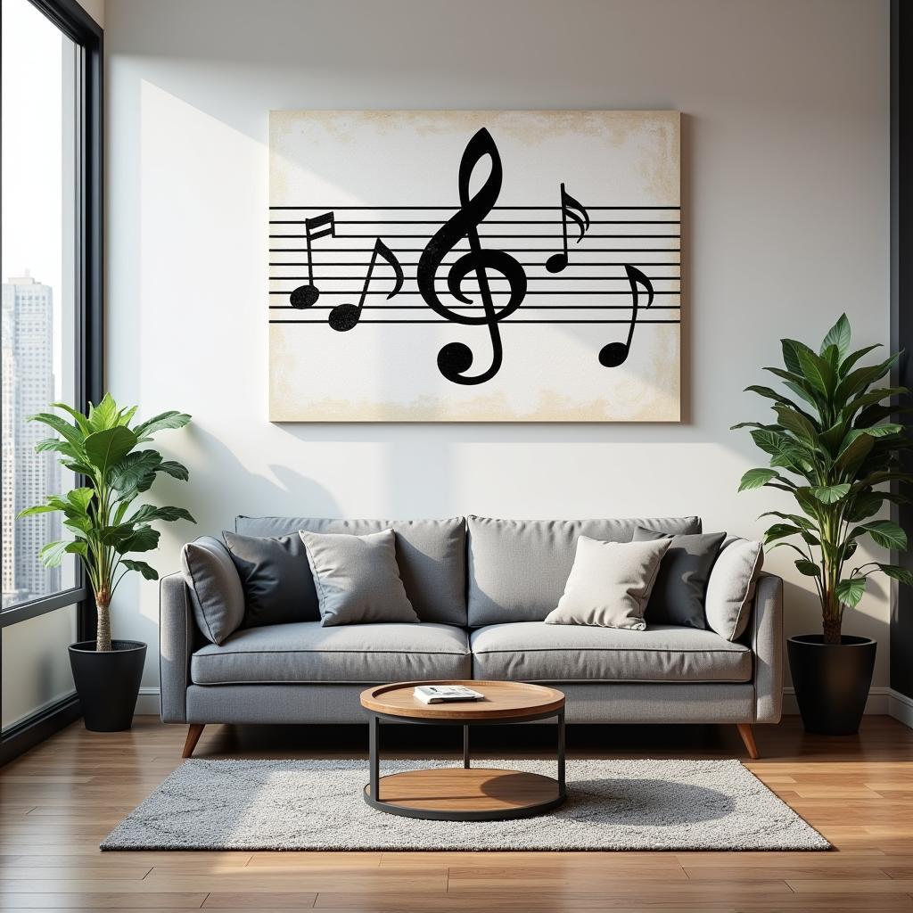 Modern Living Room with Music Note Wall Art