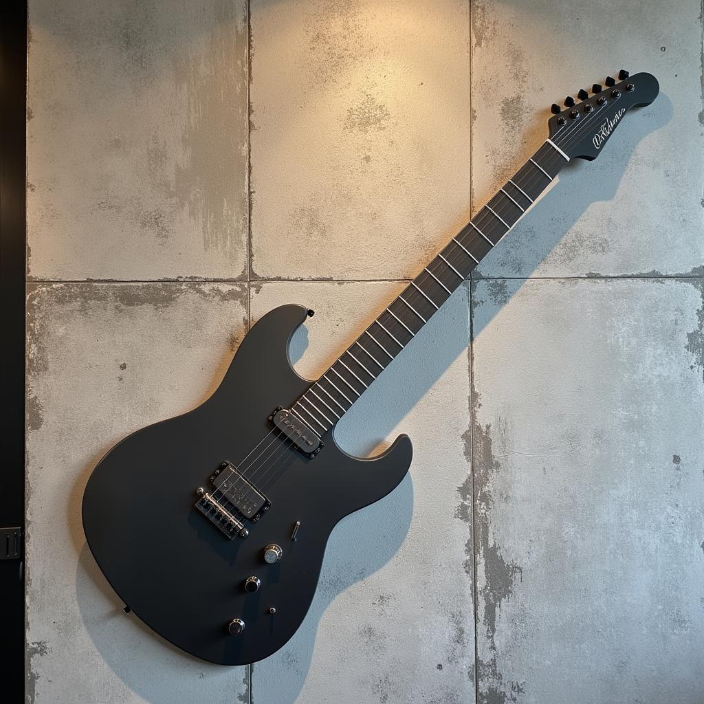 Musical metal wall art depicting a guitar silhouette against a textured background.