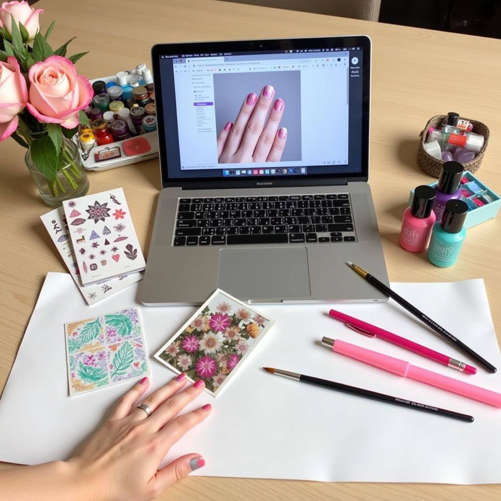 Nail Art Supplies and Online Learning Setup