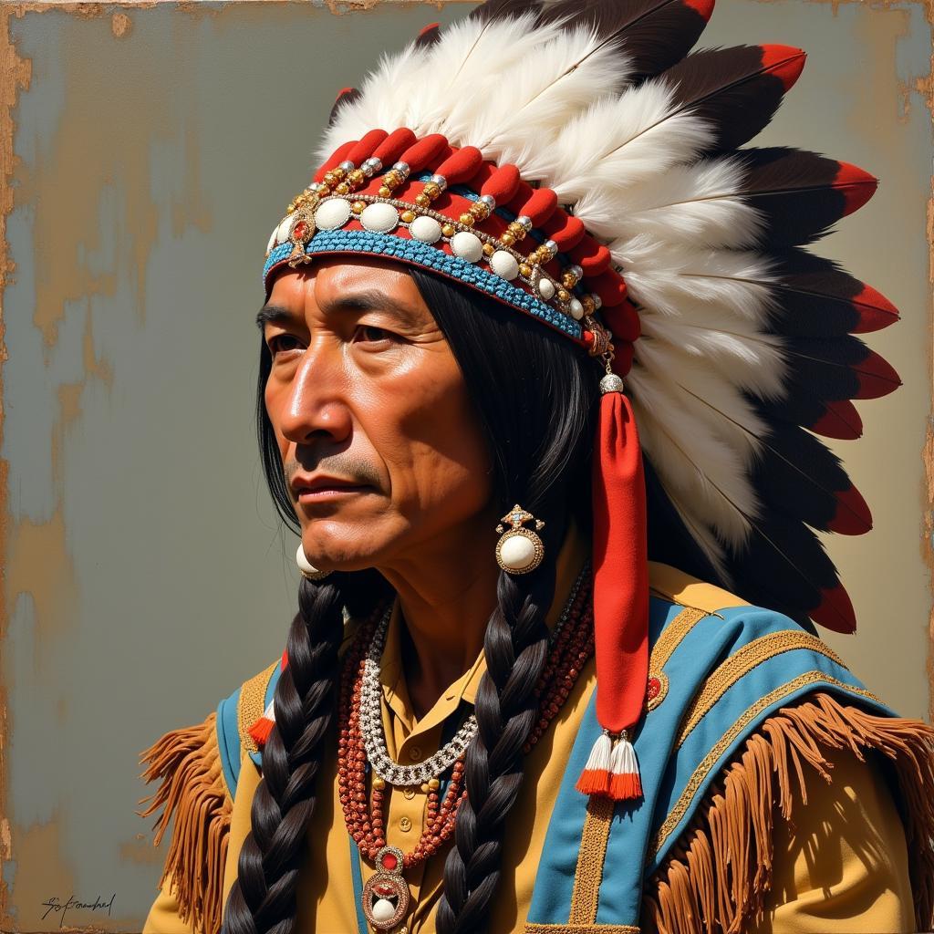 Native American Portrait with Tribal Headdress