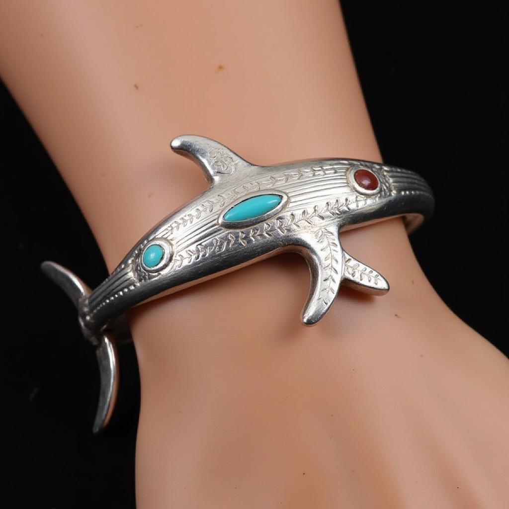 Native Silver Bracelet with Orca Design