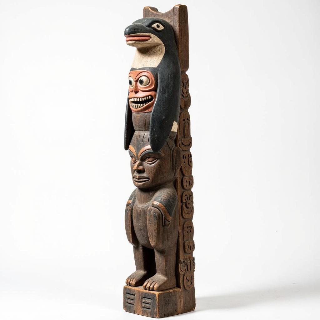 Native Art Orca Totem Pole Depicting Family and Strength