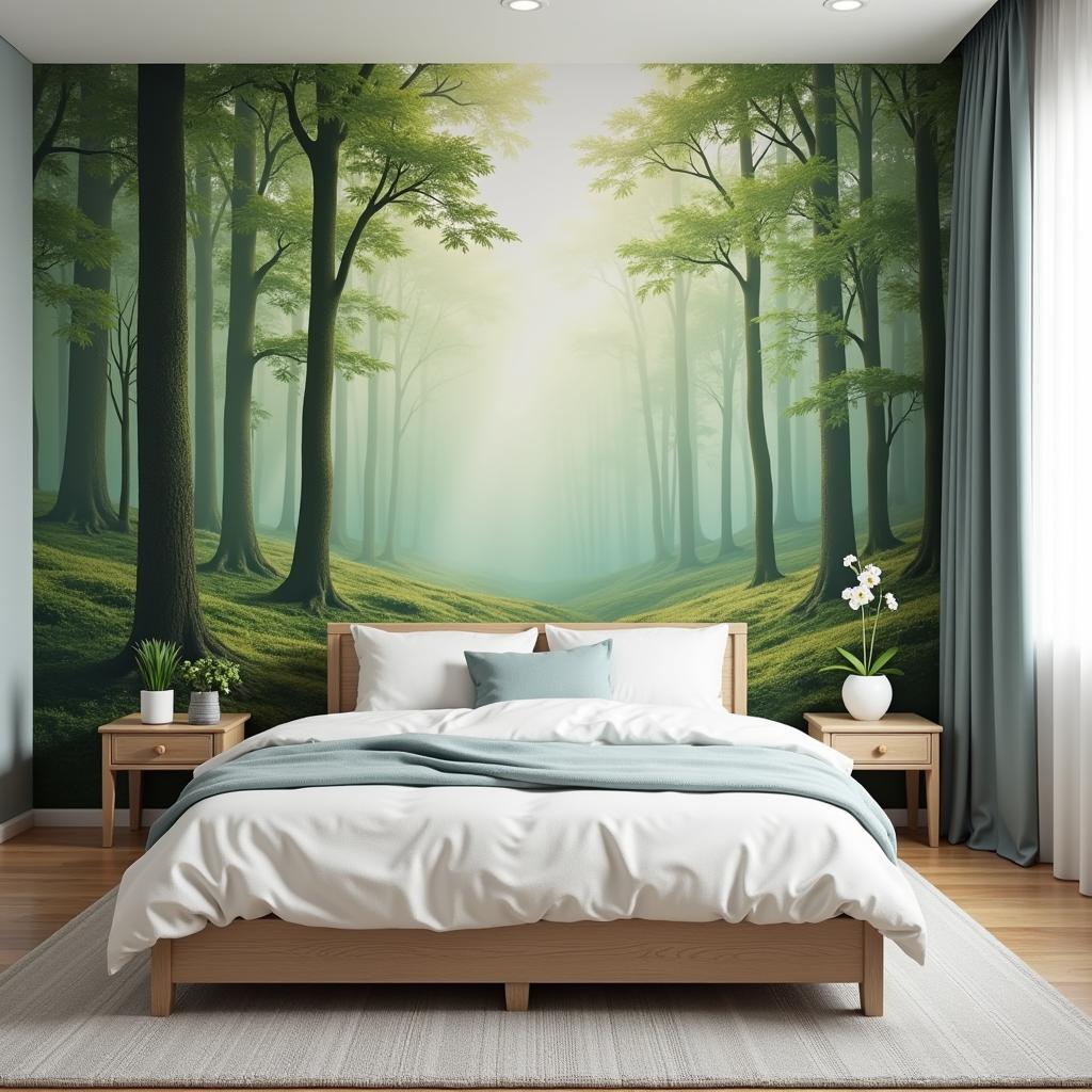 Nature-Inspired Mural in a Bedroom