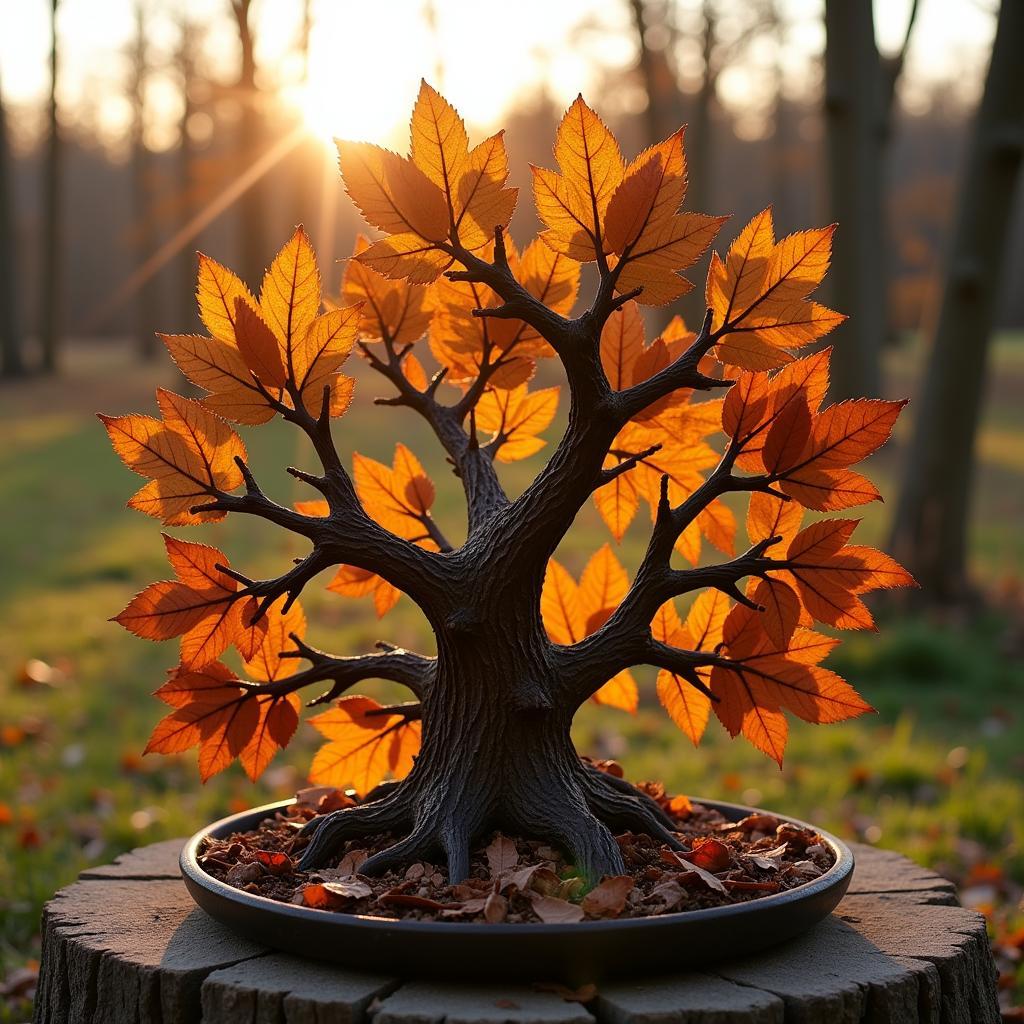 Nature Sculpture with Fall Leaves and Twigs