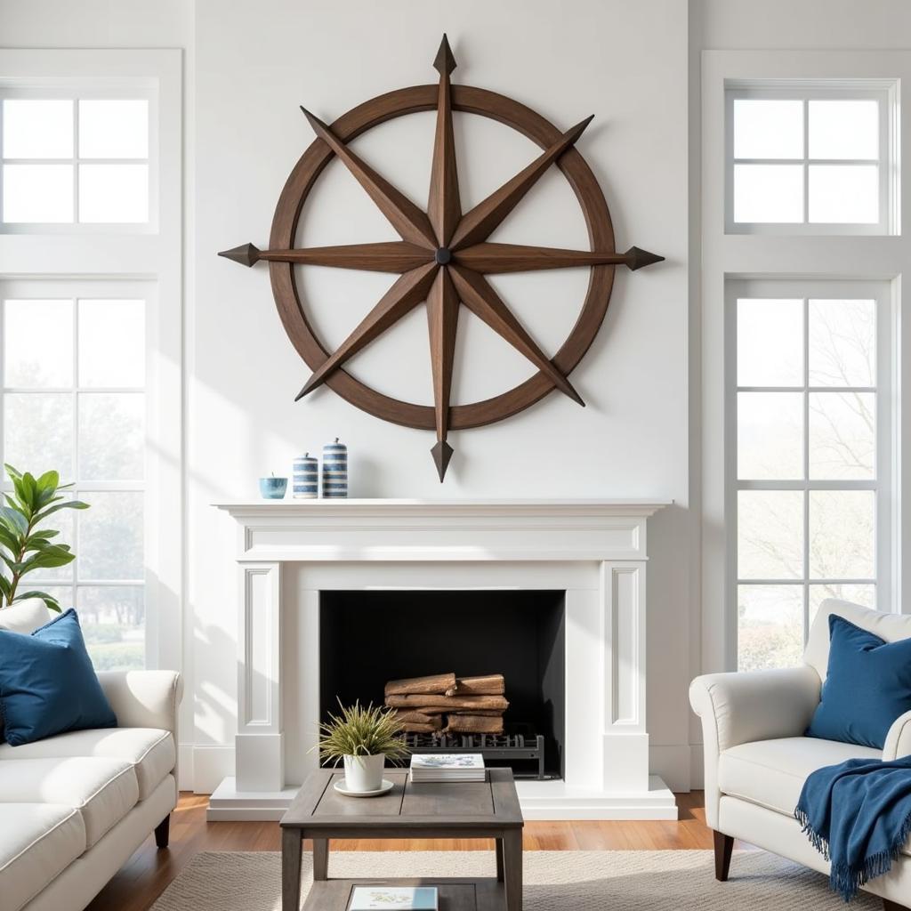 Nautical Compass Wall Art in a Coastal Living Room