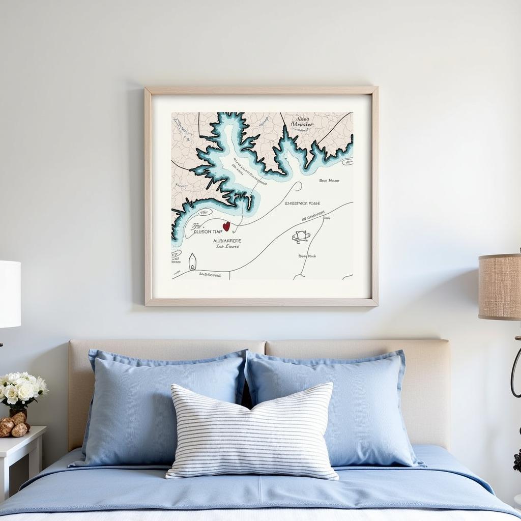 Nautical map wall art in a bedroom