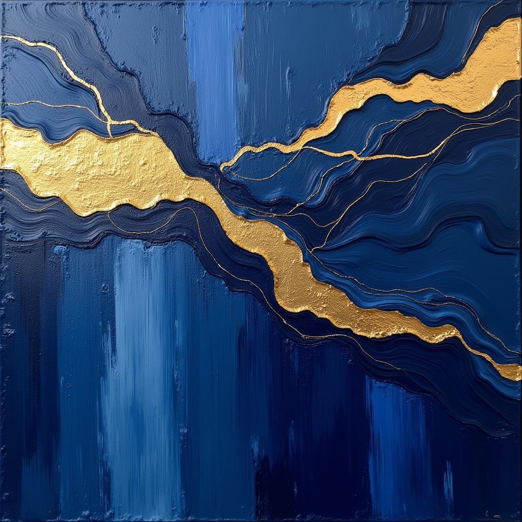 Navy Blue Abstract Art with Gold Accents