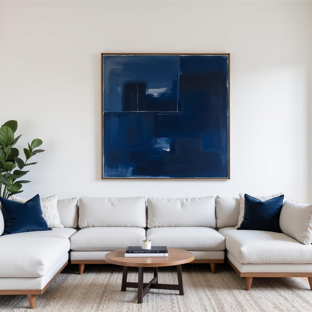 Navy Blue Abstract Art in Modern Interior