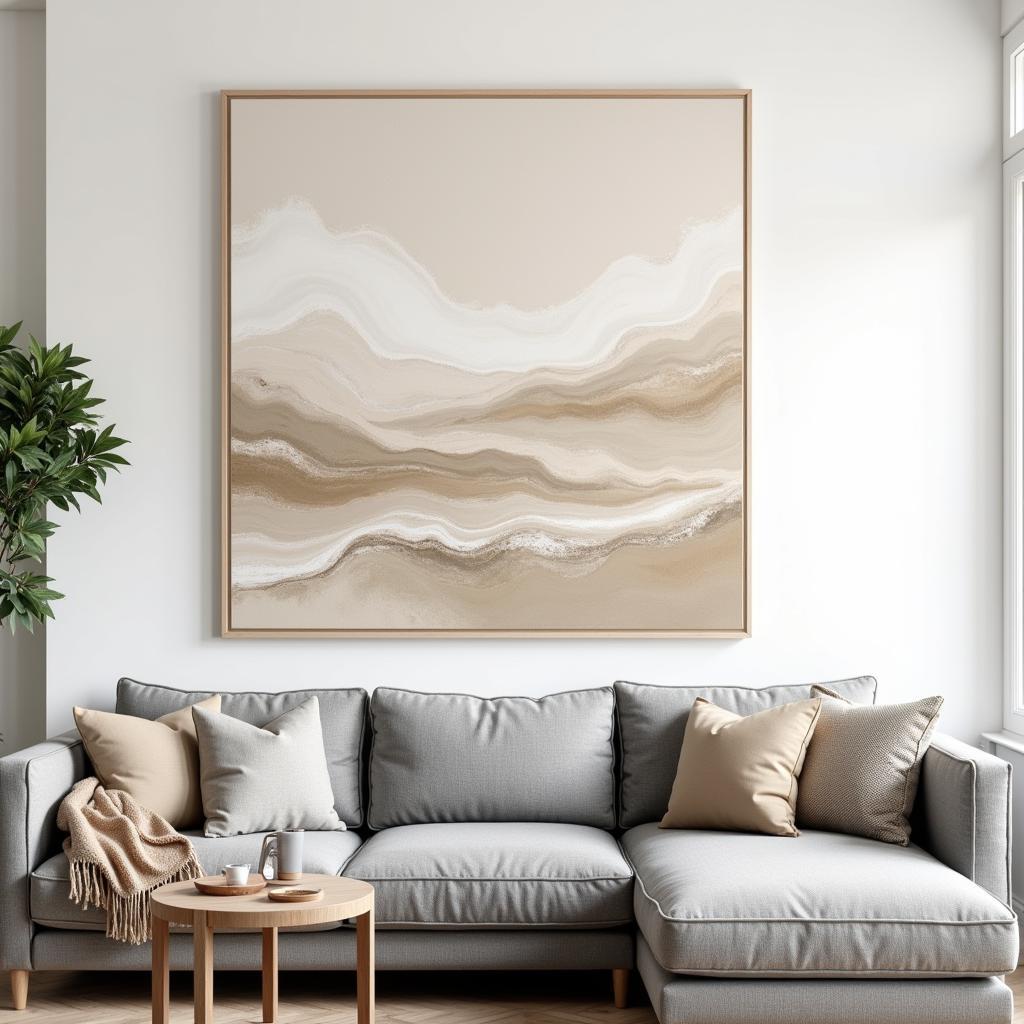 Large Scale Neutral Abstract Wall Art in a Living Room