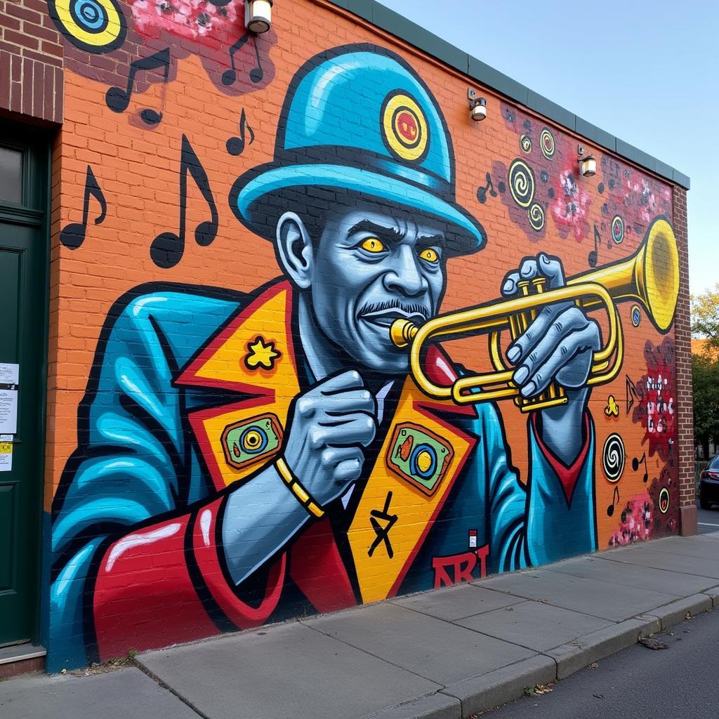 New Orleans Jazz Street Art Depicting a Trumpet Player