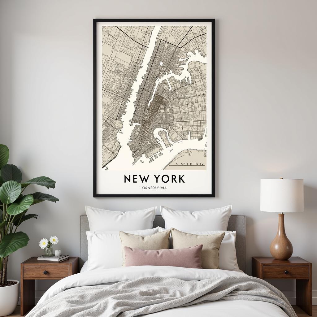 New York City Neighborhood Map Wall Art in Bedroom