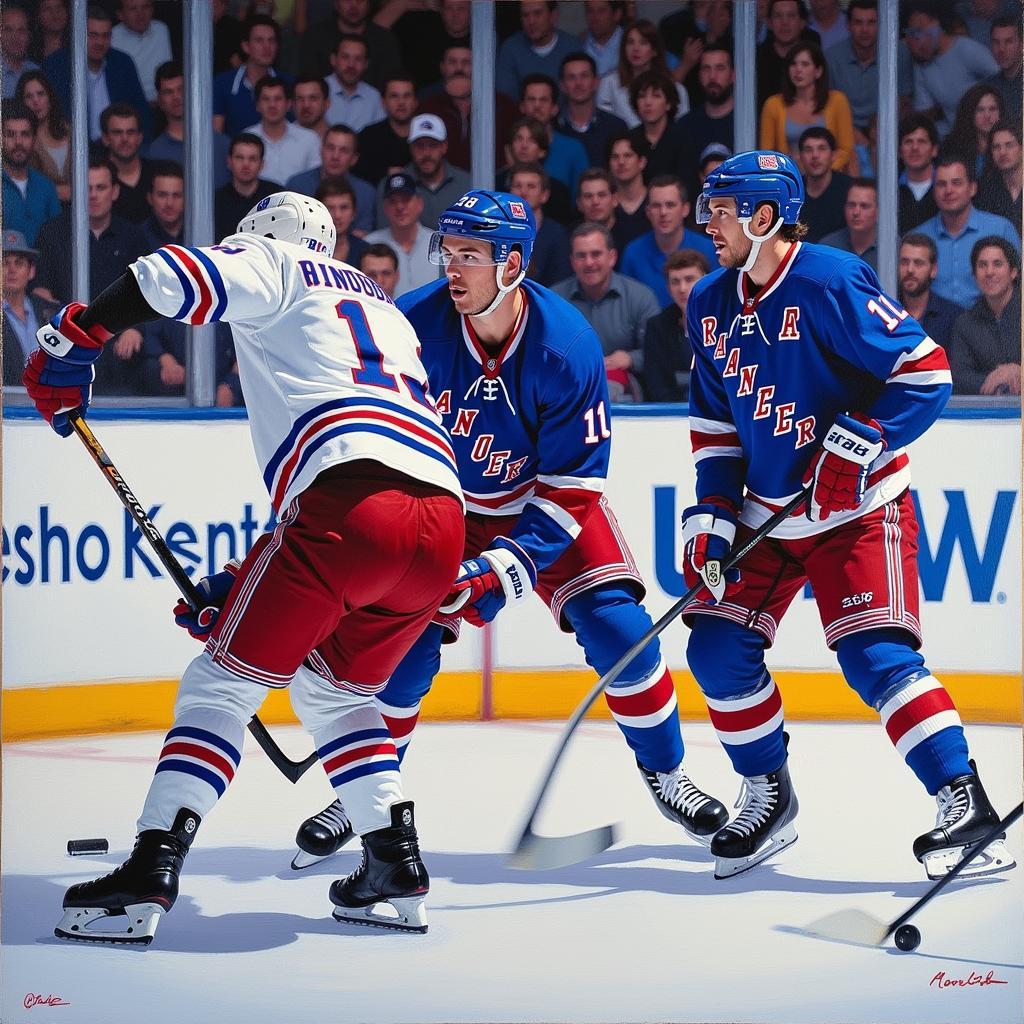 New York Rangers Art: Traditional Painting Depicting a Game Scene