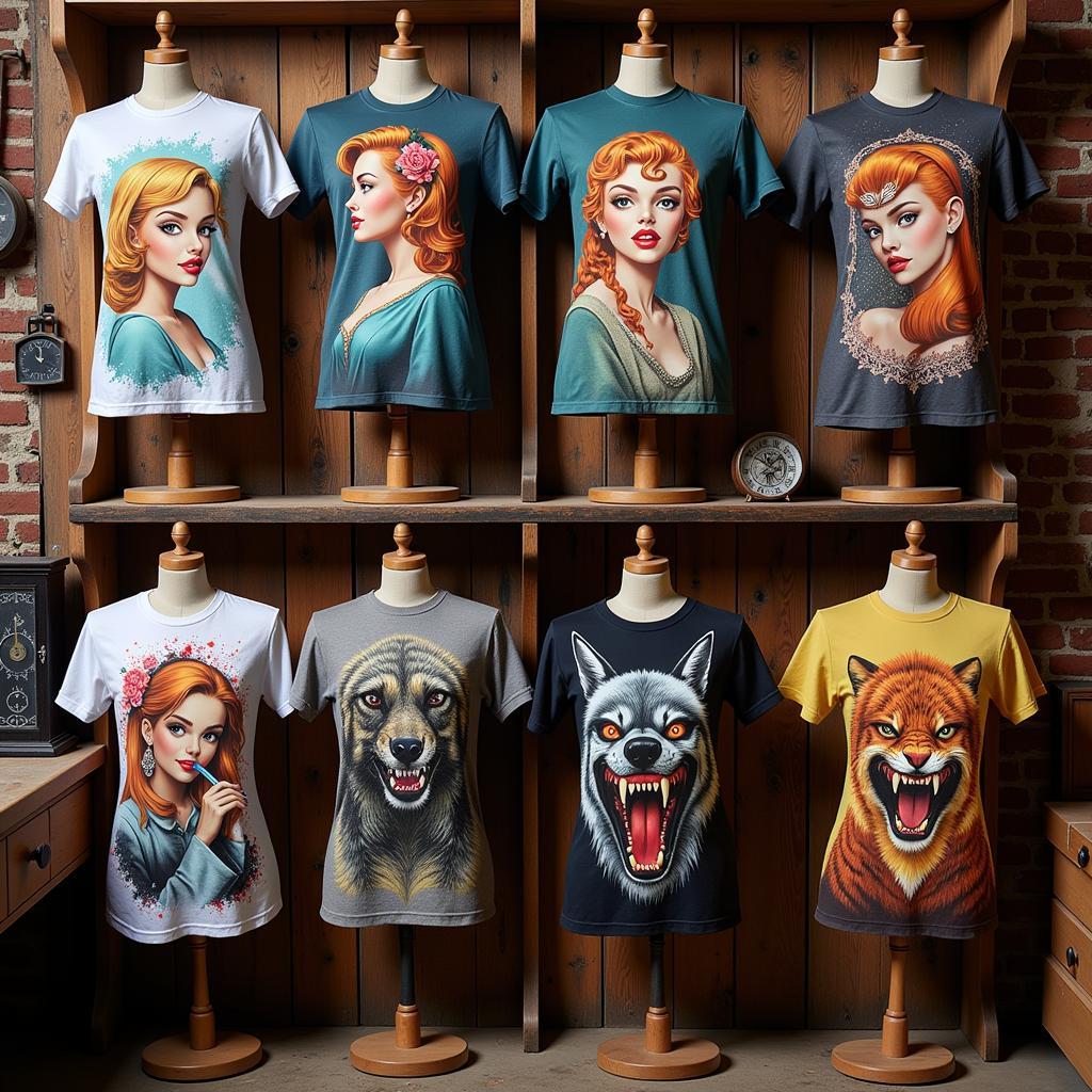 Collection of Nose Art Tee Shirts on Display